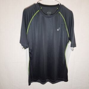 ASICS XL Performance Tee Shirt Mens Gray Green Mesh Vent Back Athletic Running